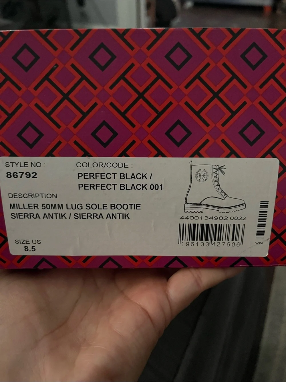 Tory Burch Black Leather Lug-Sole Combat Boots
